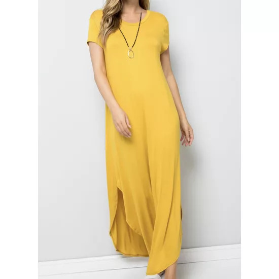 Solid Short Sleeve Round Neck Maxi Dress - S001670B002162P000001V041