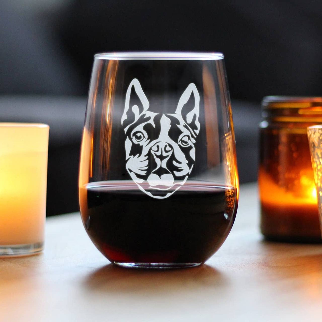 Boston Terrier Face Stemless Wine Glass - Dog Gifts
