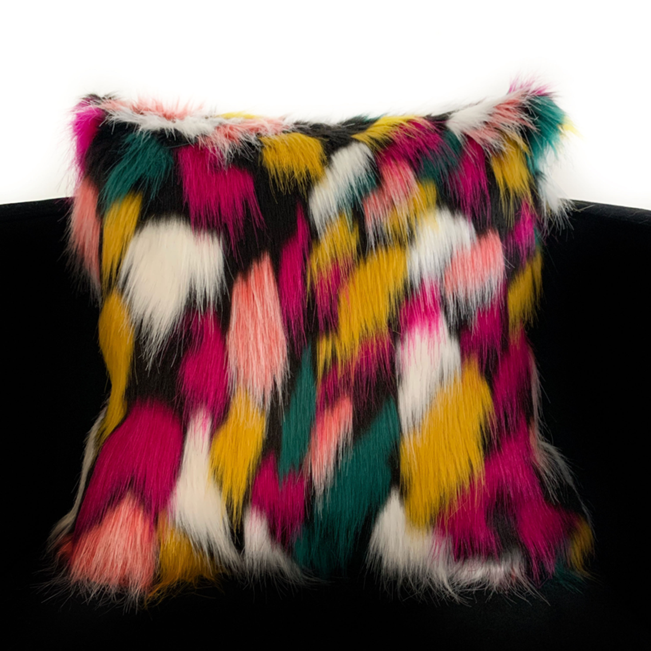 Plutus Purple, Yellow, Black Amazonian Bird Animal Faux Fur Luxury Throw Pillow - S000756B001613P001065V007