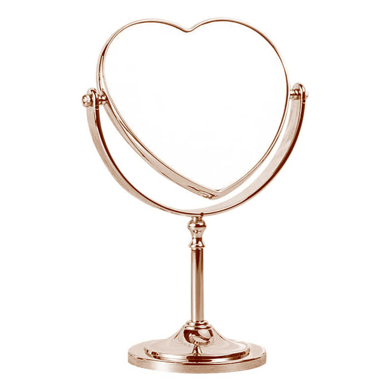 Rose Gold Double Sided Desktop Makeup Mirror Creative Heart Shaped Mirror Rotatable Mirror for Girls