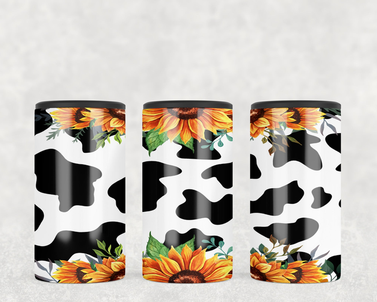 Cow print Sunflowers  Steel can hugger - optional speaker
