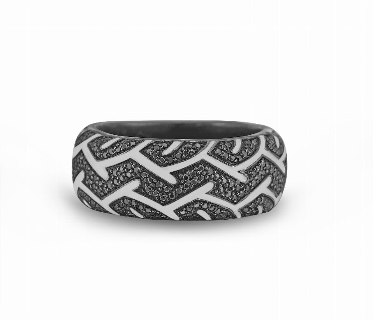 American Muscle Black Rhodium Plated Sterling Silver Tire Tread Black Diamond Band Ring - LMJARR0006-1