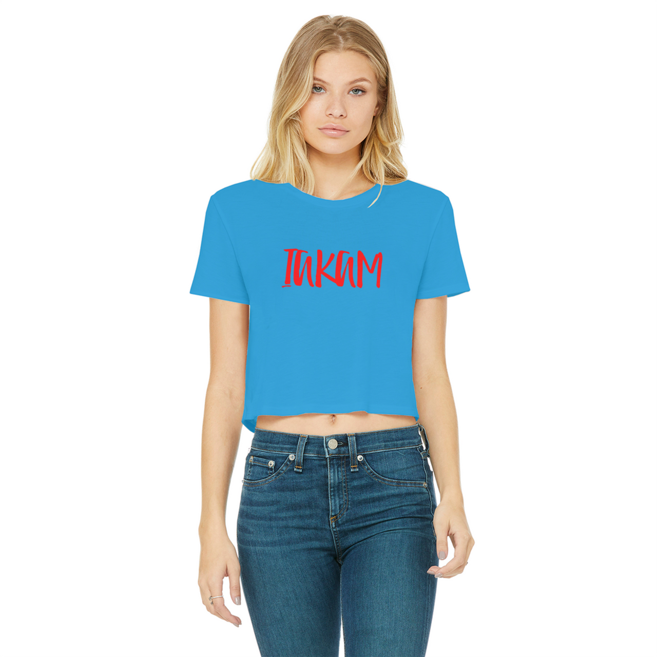 IAKAM Red Classic Women's Cropped Raw Edge T-Shirt - S001662B002171P000016V052