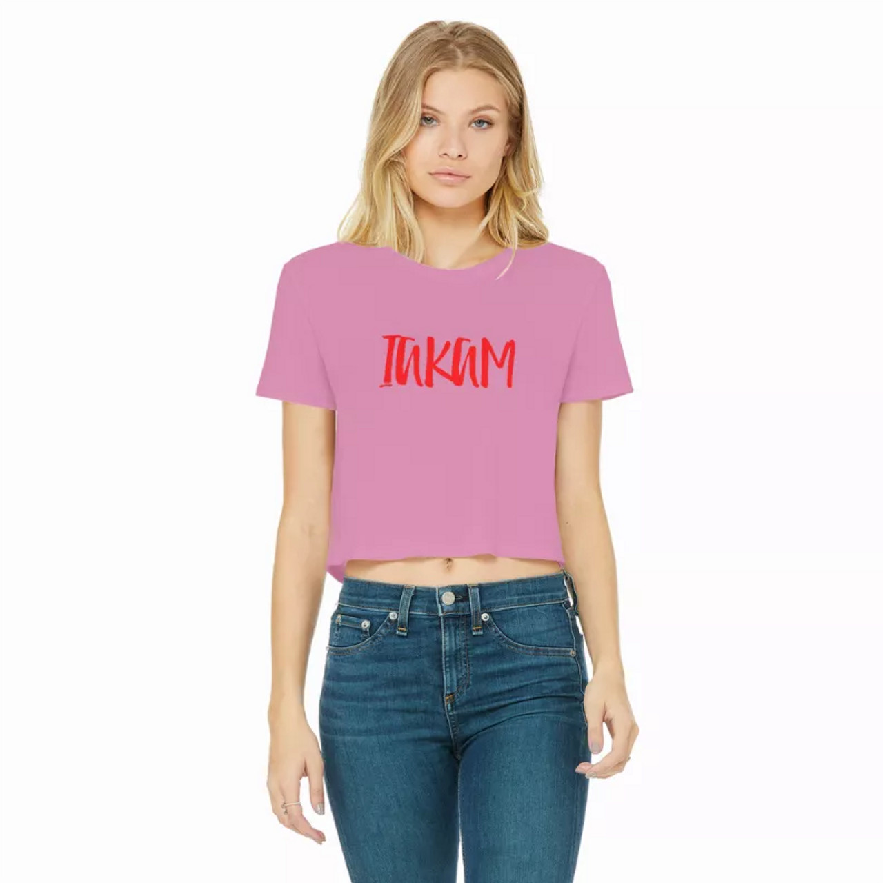 IAKAM Red Classic Women's Cropped Raw Edge T-Shirt - S001662B002171P000016V037