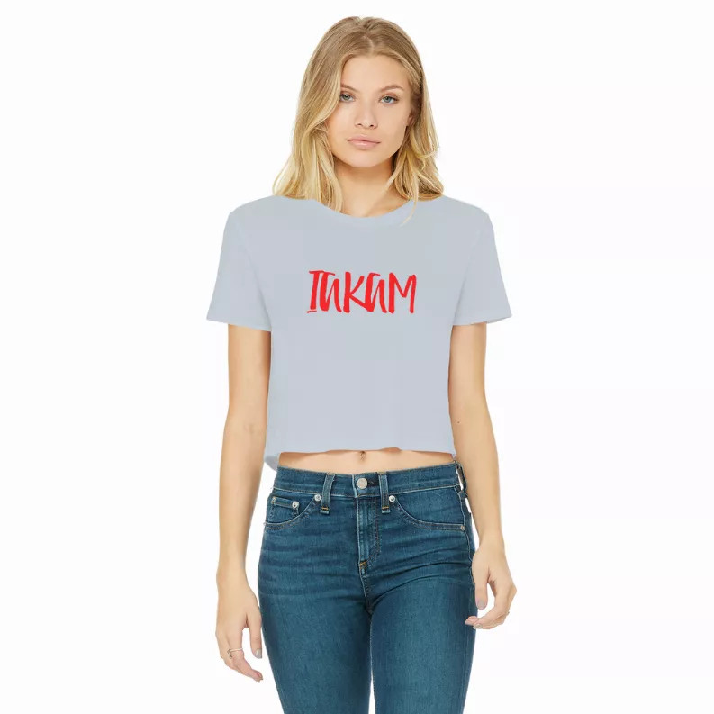 IAKAM Red Classic Women's Cropped Raw Edge T-Shirt - S001662B002171P000016V072
