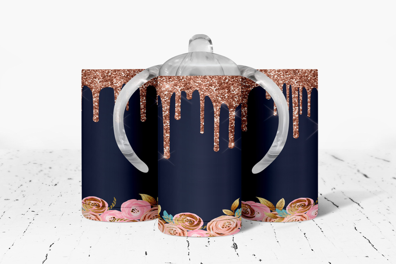 Floral faux glitter Drip Insulated Kids Dual Lid Sippy Cup Tumbler