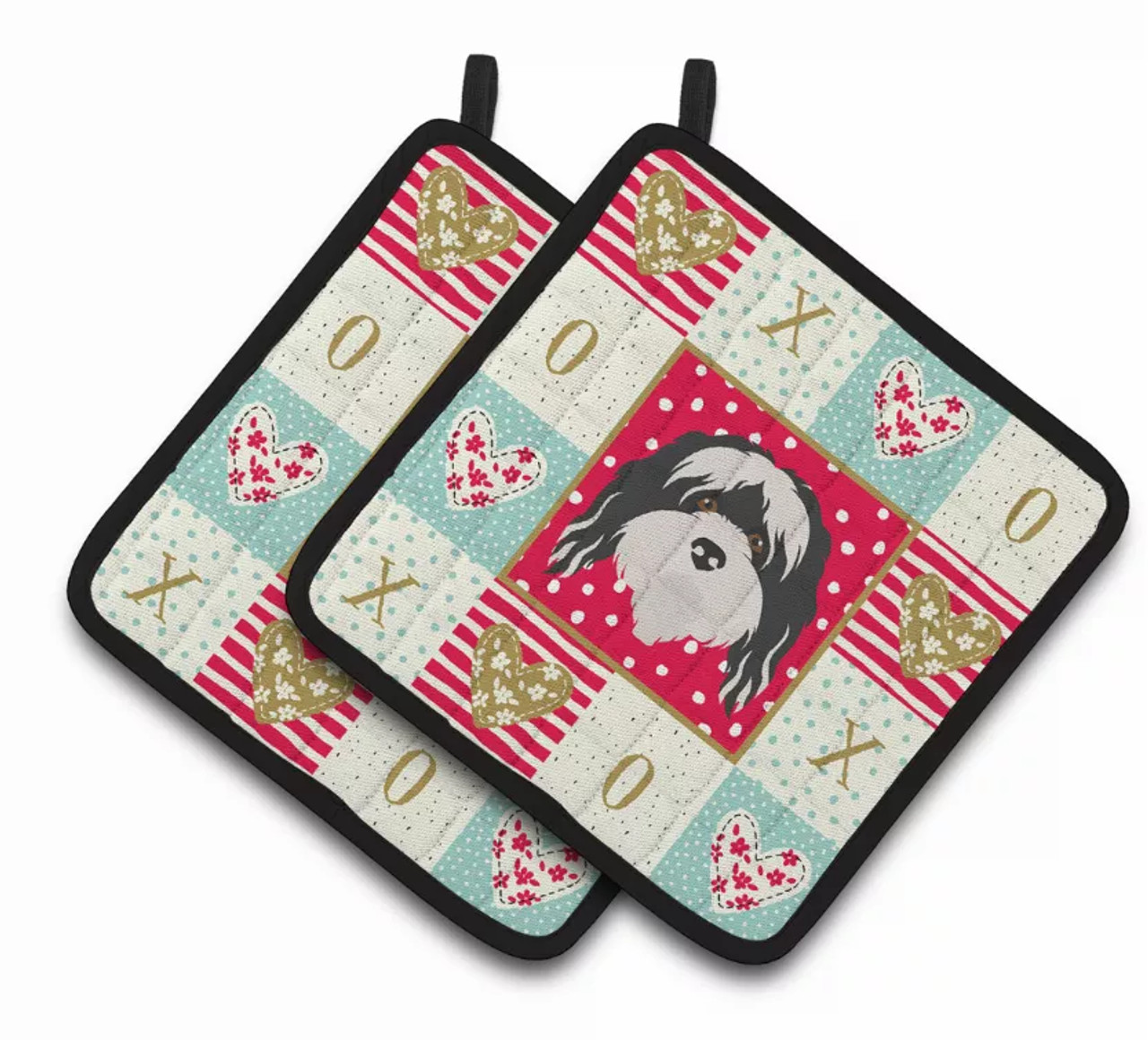 Dog Portrait XOXO on Pair of Pot Holders - S000213B001695P007165V031