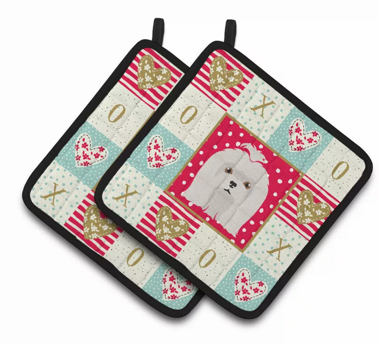 Dog Portrait XOXO on Pair of Pot Holders - S000213B001695P007165V009