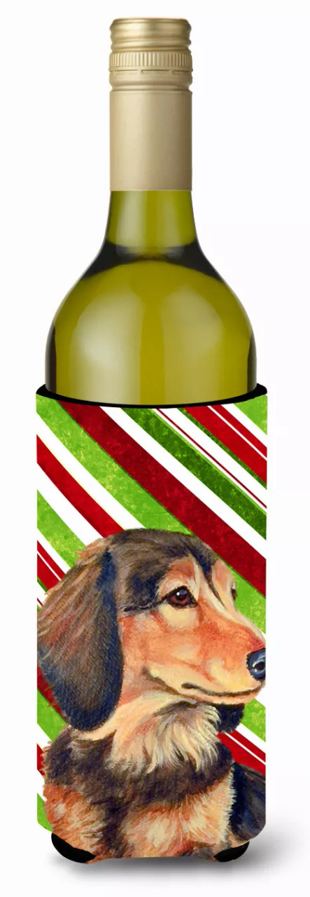 Candy Cane Holiday Christmas Design with Dog Wine Bottle Hugger - S000213B001695P033037V000