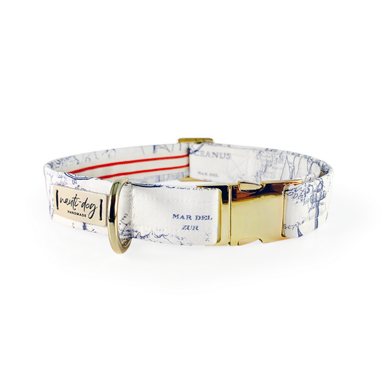 Carta Marina Light Vintage Nautical Toile Buckle & Martingale Dog Collar - S002793B002925P000040V057