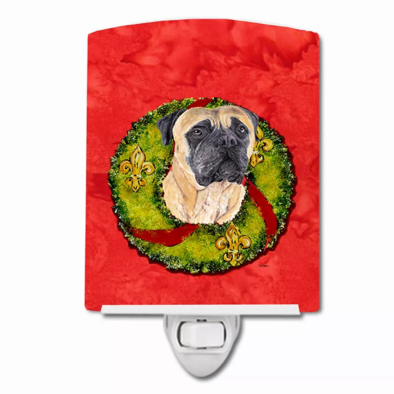 Christmas Wreath Dog Art Ceramic Night Light - S000213B001695P103210V000