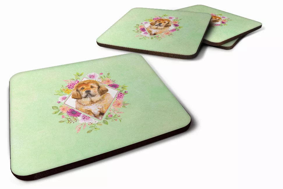 Flowers Design with Dog Foam Coaster Set of 4 - S000213B001695P003390V000