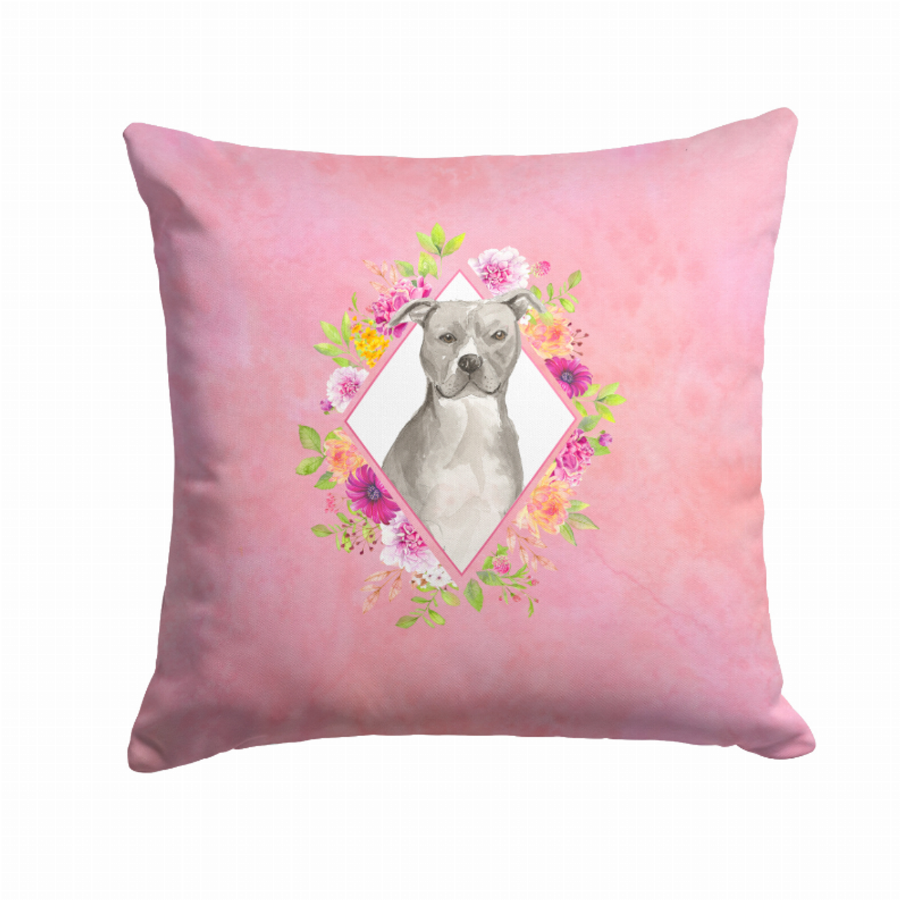 Floral Design with Dog Picture Fabric Decorative Pillow - CK4269PW1414