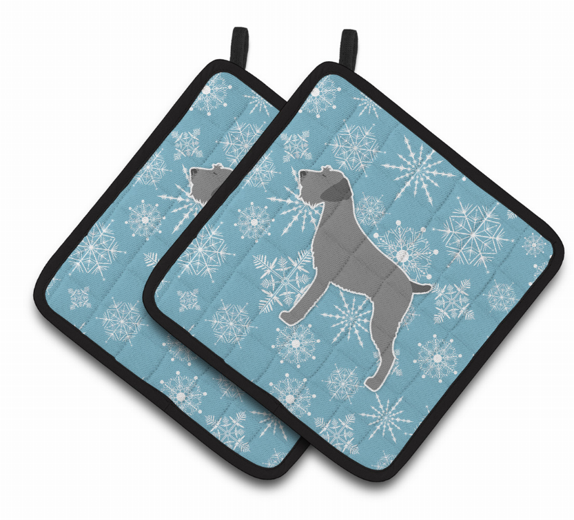 Snowflake and Dog Art Pair of Pot Holders - S000213B001695P074709V031