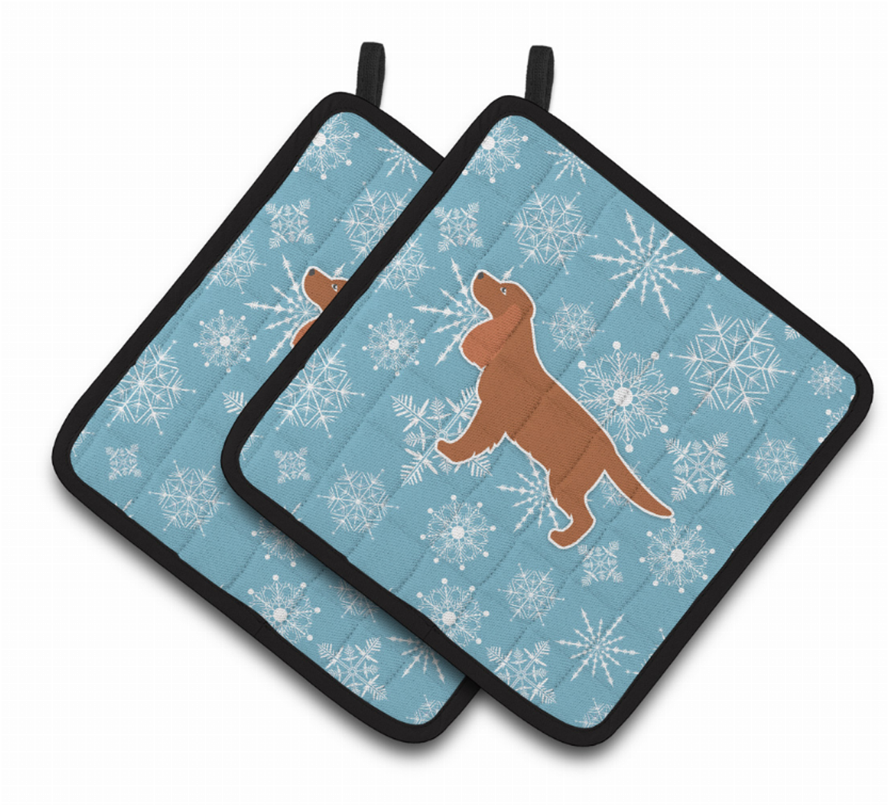Snowflake and Dog Art Pair of Pot Holders - BB3512PTHD