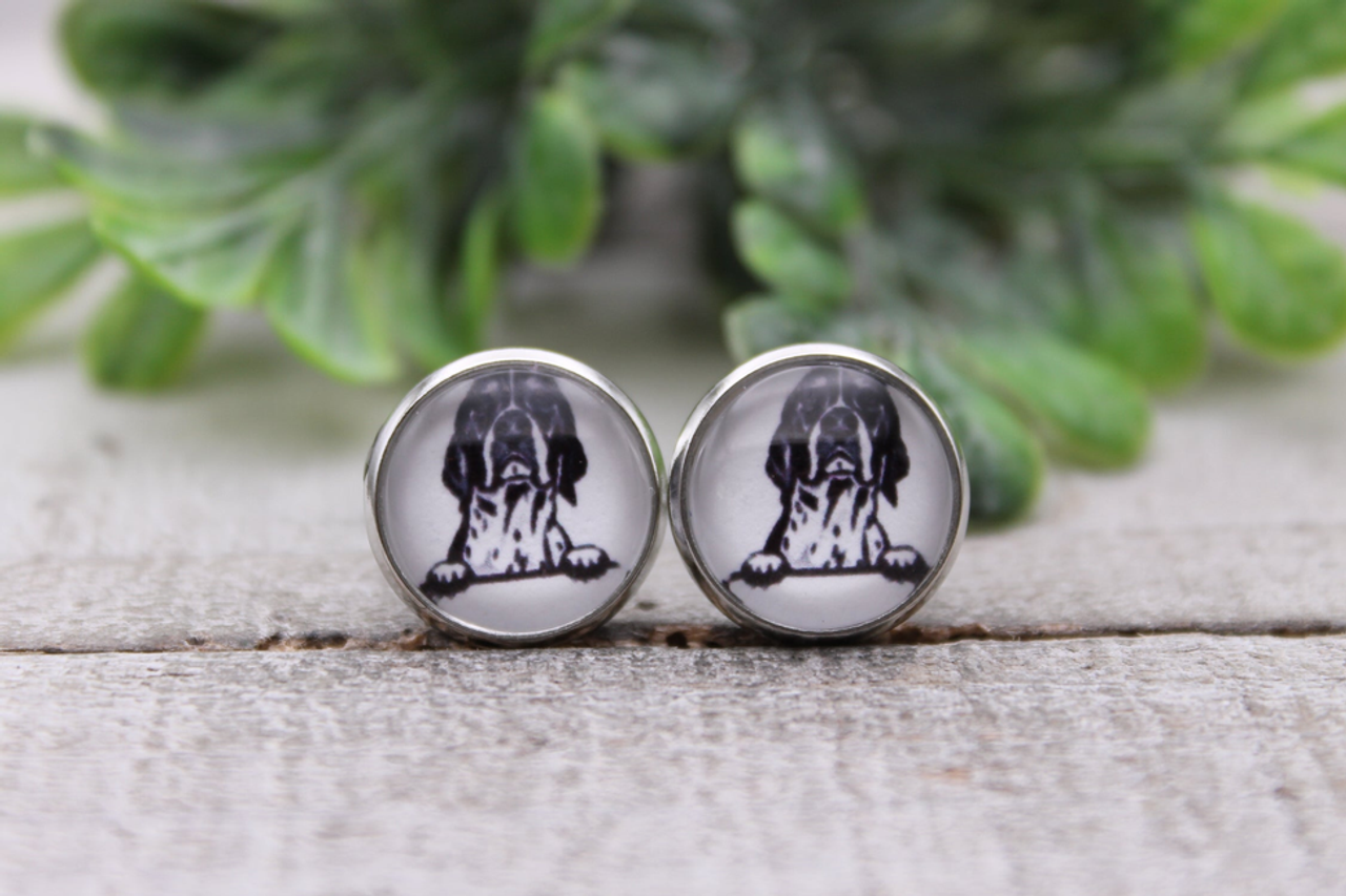English Pointer || Dog Breed || Glass Stud Earrings || Hypoallergenic