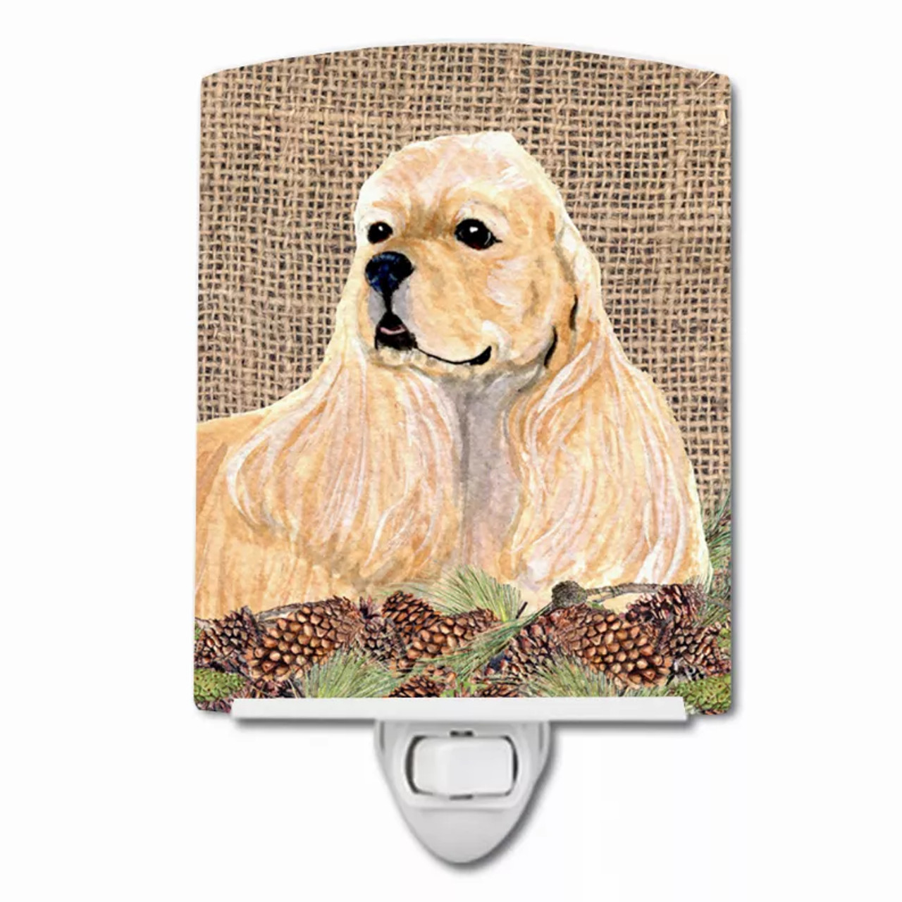 Faux Burlap with Pine Cones Dog Art Ceramic Night Light - S000213B001695P104575V000