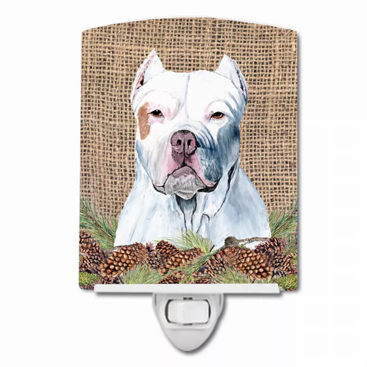 Faux Burlap with Pine Cones Dog Art Ceramic Night Light - S000213B001695P102968V000