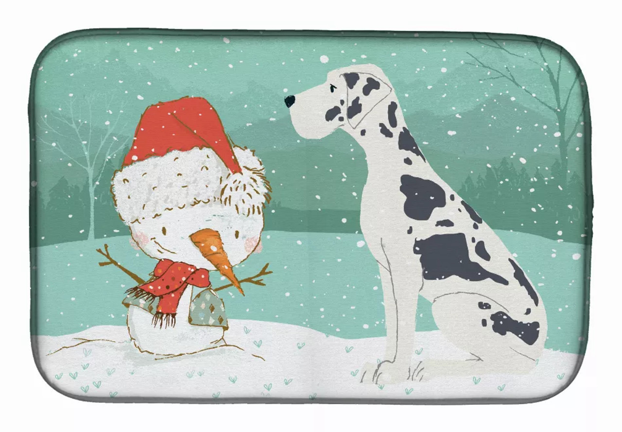 Dog and Snowman Christmas Dish Drying Mat - S000213B001695P115993V010