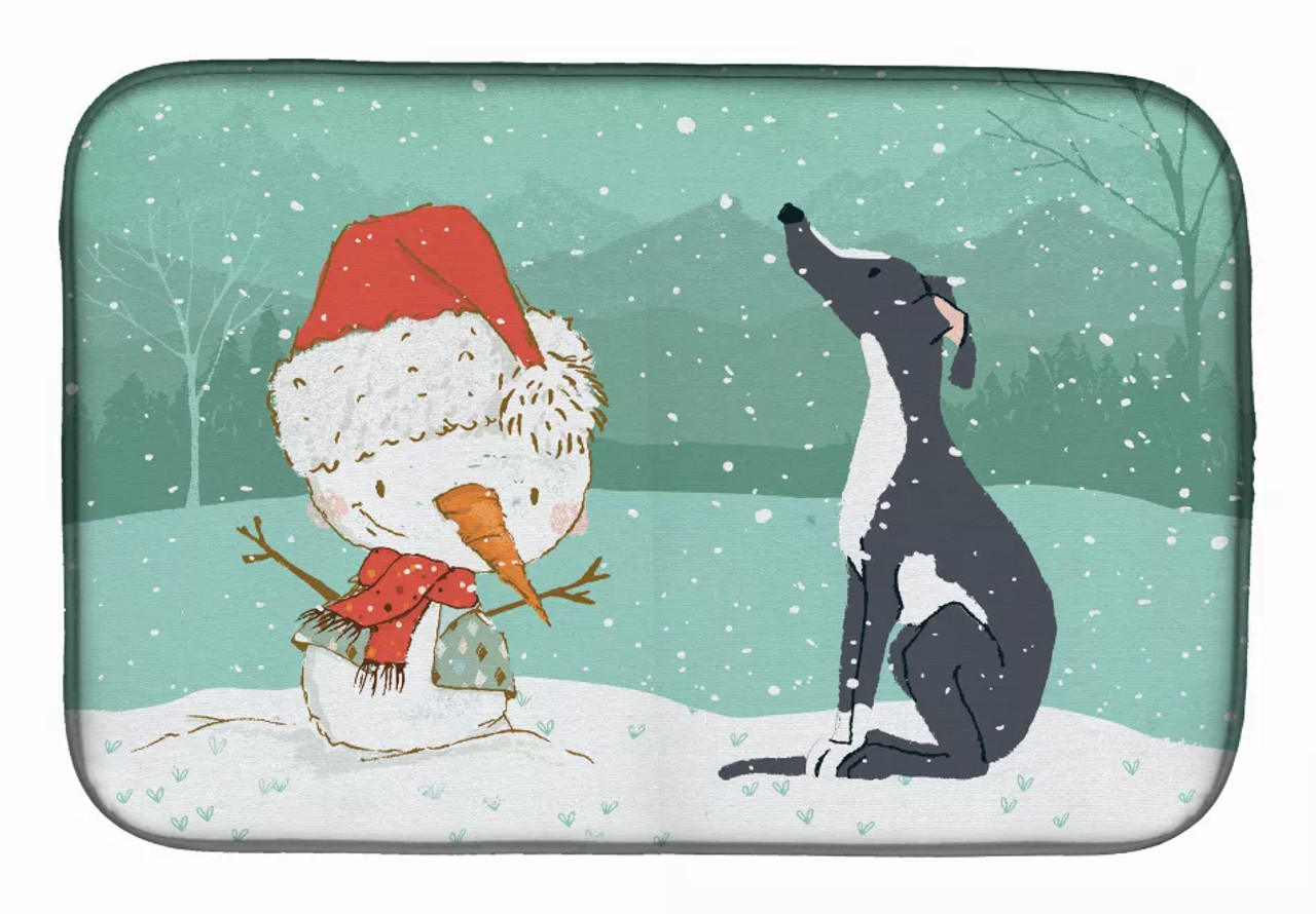 Dog and Snowman Christmas Dish Drying Mat - S000213B001695P115993V012