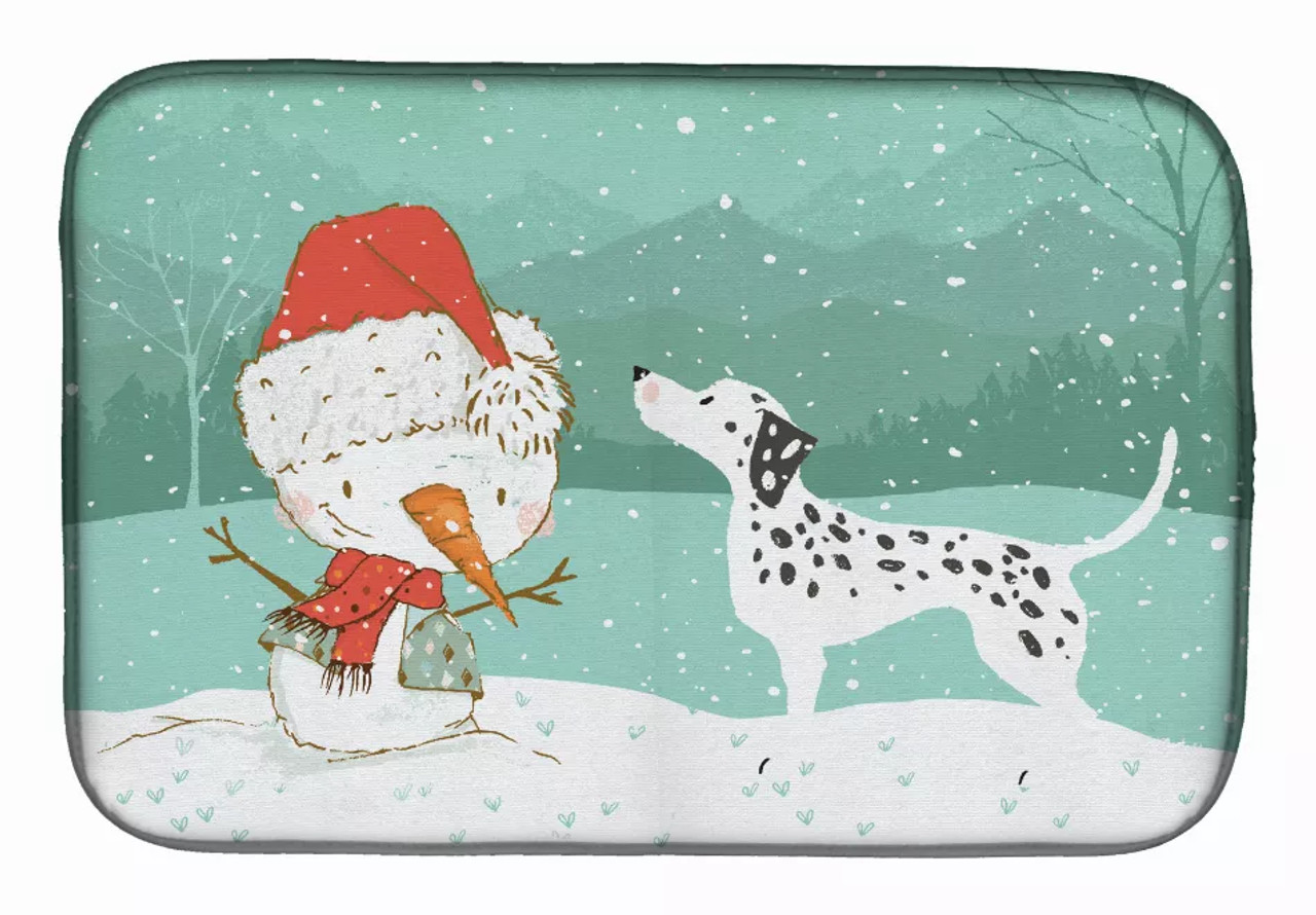 Dog and Snowman Christmas Dish Drying Mat - S000213B001695P115993V005