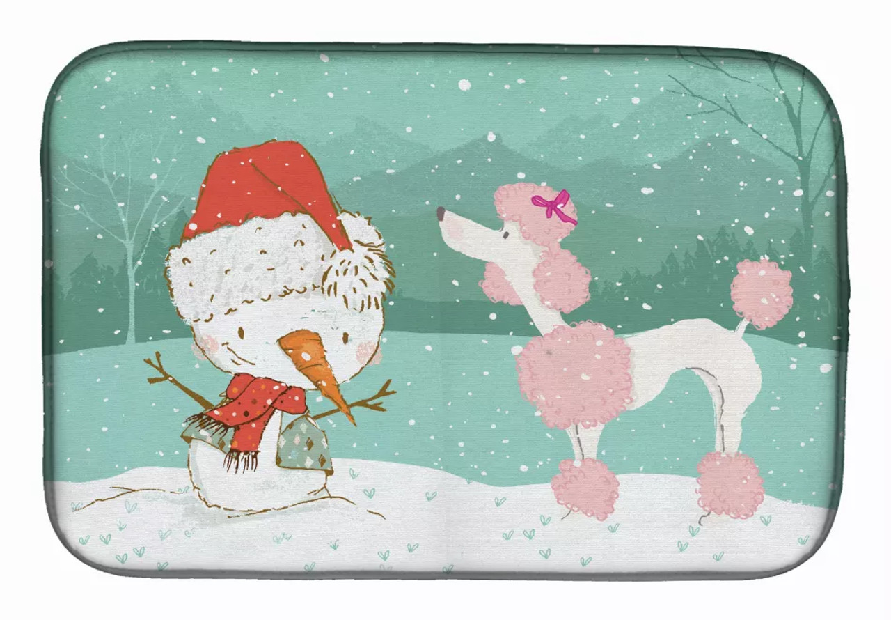 Dog and Snowman Christmas Dish Drying Mat - S000213B001695P115993V033