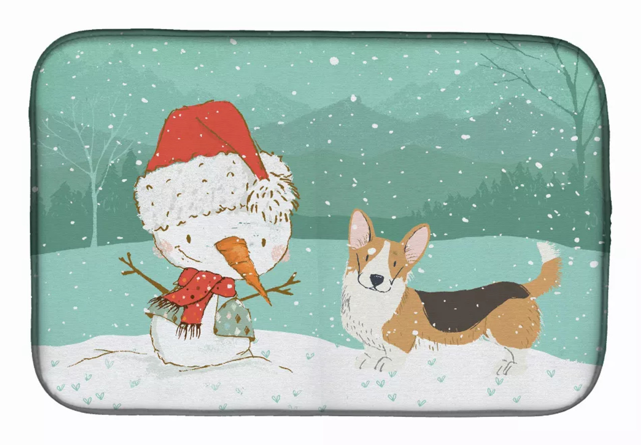 Dog and Snowman Christmas Dish Drying Mat - S000213B001695P115993V029