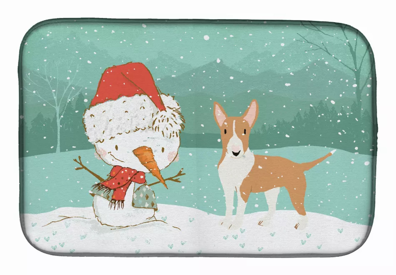 Dog and Snowman Christmas Dish Drying Mat - S000213B001695P115993V024