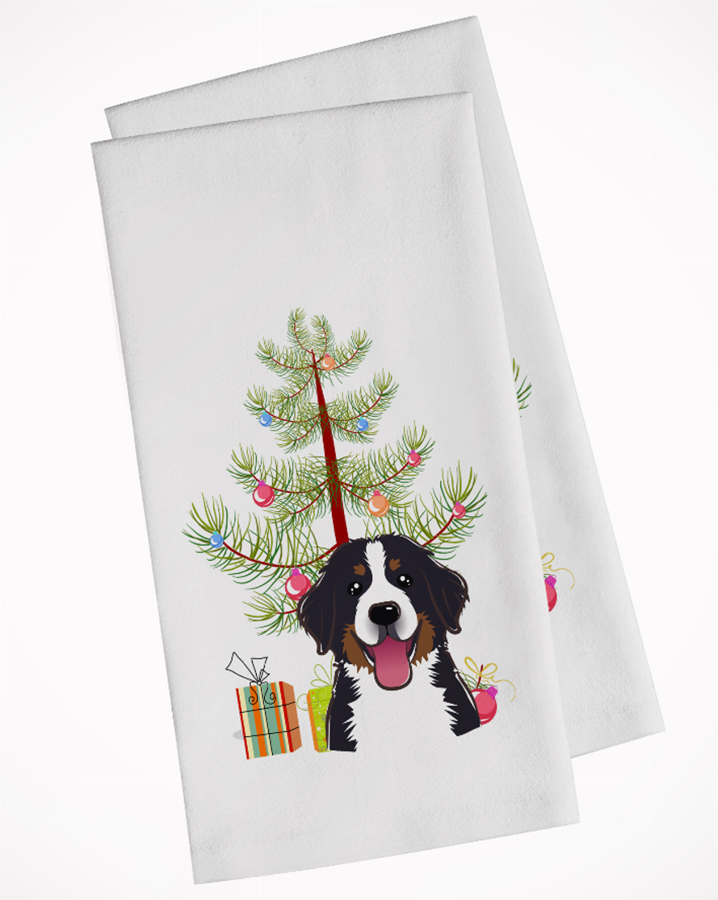 Christmas Tree and Dog White Kitchen Towel Set of 2