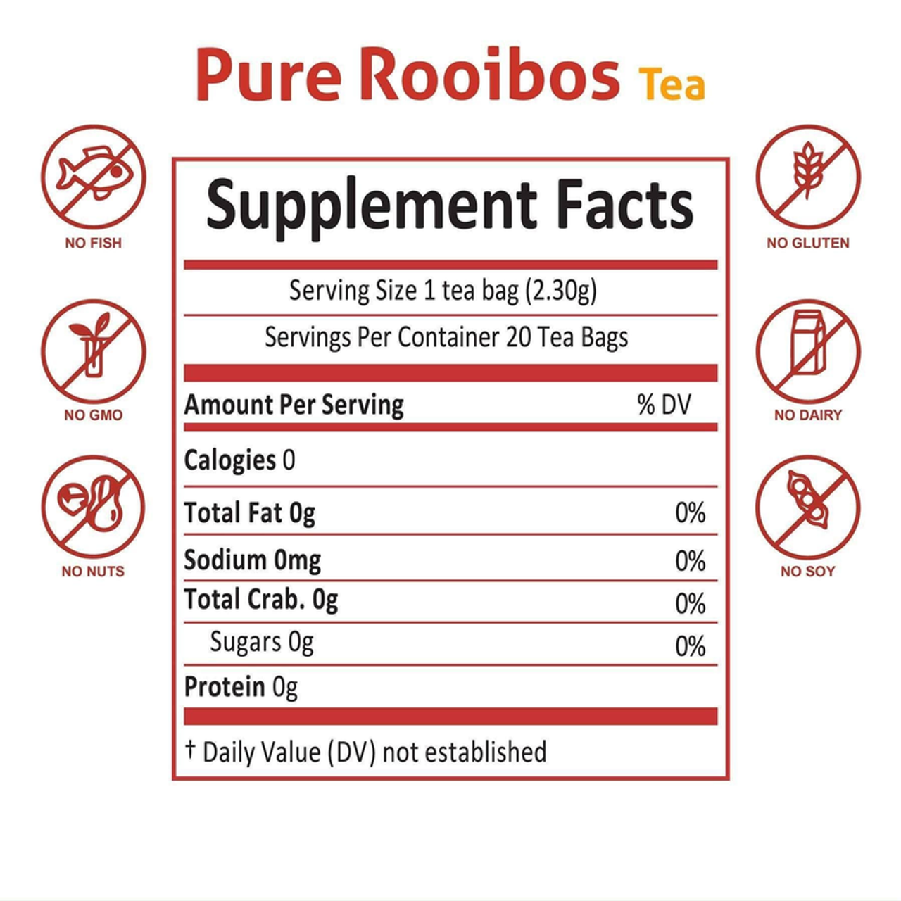Rooibos Tea -USDA Organic & Caffeine Free- 40 Servings