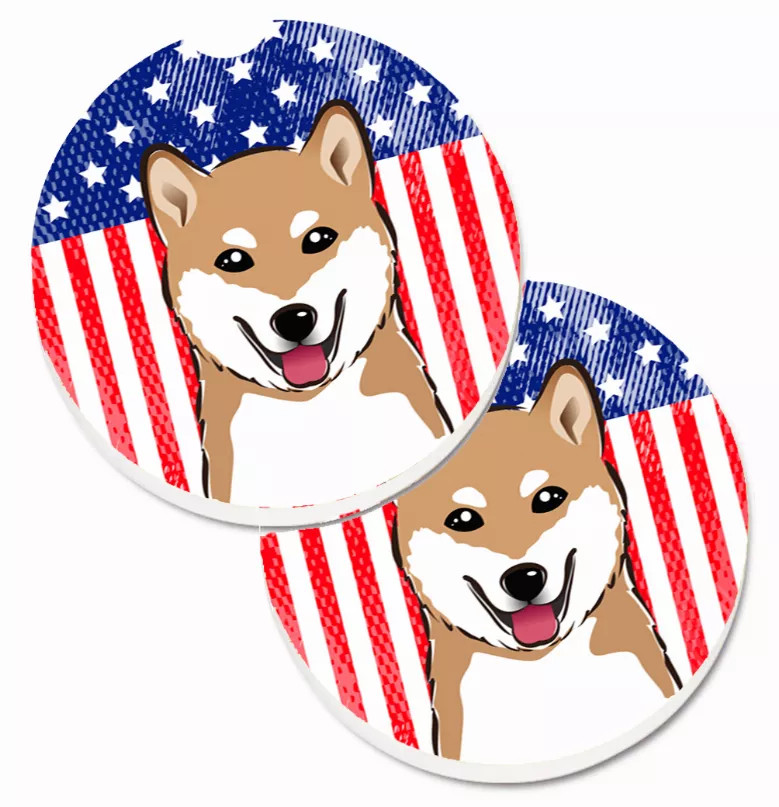 Dog Themed American Flag Cup Holder Car Coasters (Set of 2) - S000213B001695P076423V024