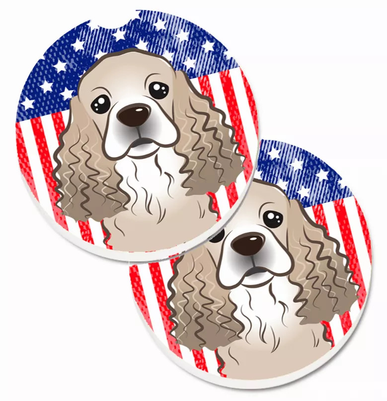 Dog Themed American Flag Cup Holder Car Coasters (Set of 2) - S000213B001695P076423V015