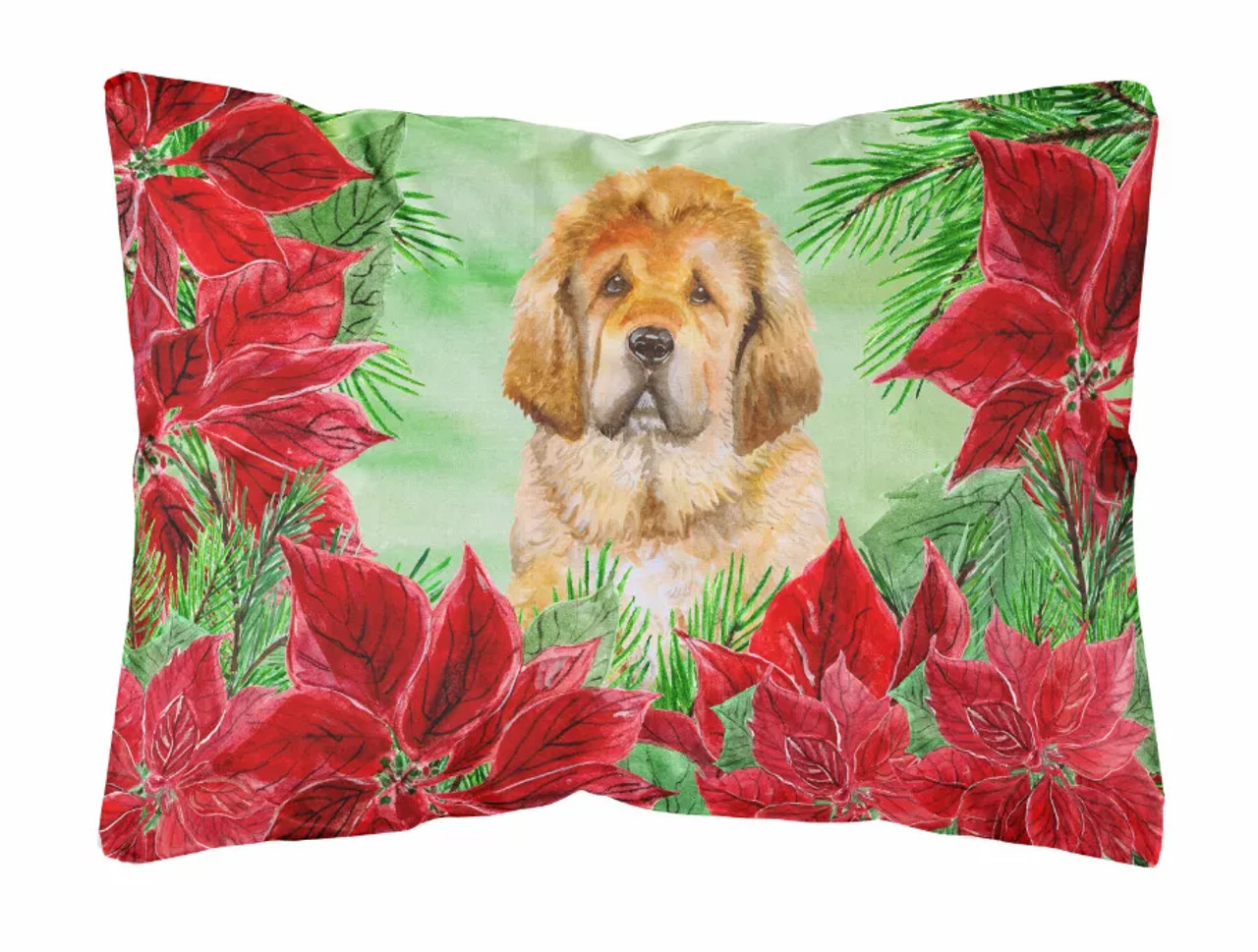 Poinsettas Dog Art Canvas Fabric Decorative Pillow - S000213B001695P112078V000