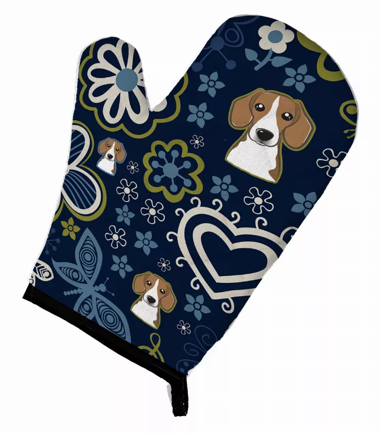 Blue Flowers Dog Art Oven Mitt - S000213B001695P076652V029
