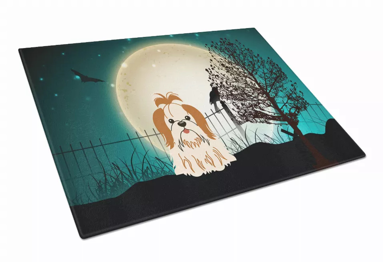 Scary Halloween Dog Print Glass Cutting Board Large - S000213B001695P070079V015