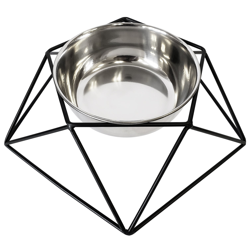 Modern Geo Black Elevated Single Dog Feeder - S001811B002761P000094V002