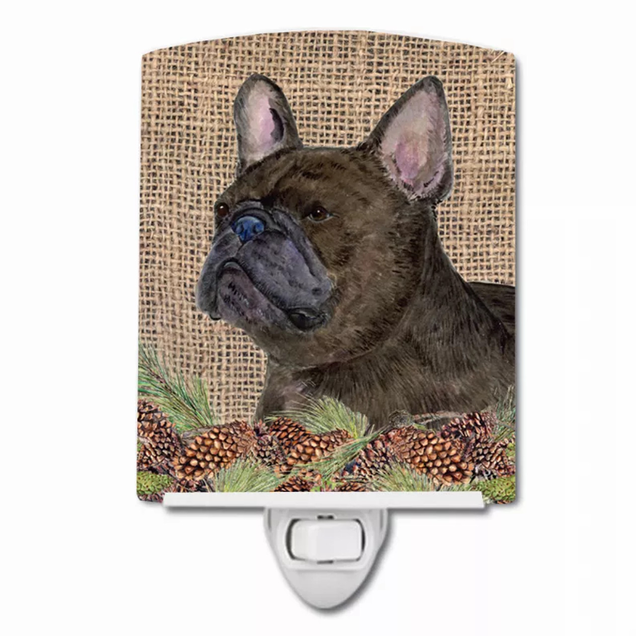 Faux Burlap with Pine Cones Dog Art Ceramic Night Light - S000213B001695P104578V000