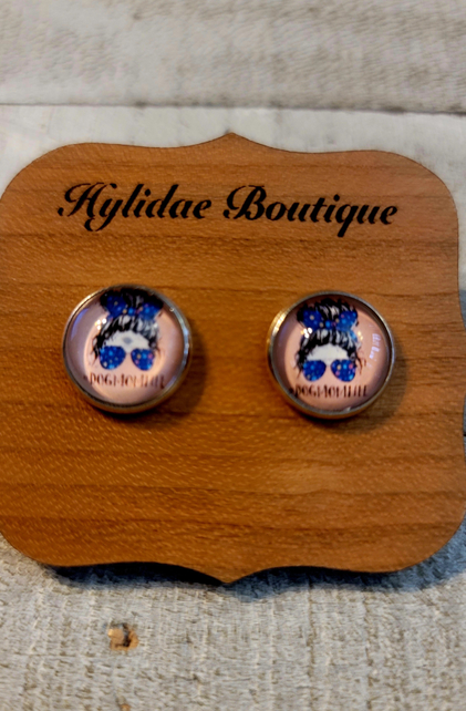 Dog Mom Life Messy Bun || Glass Stud Earrings || Hypoallergenic