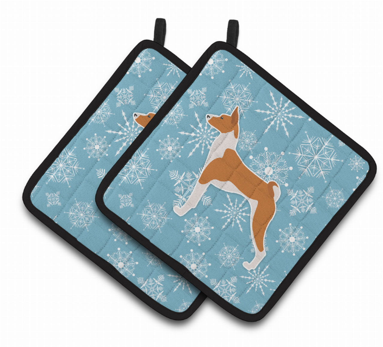 Snowflake and Dog Art Pair of Pot Holders - S000213B001695P074710V044