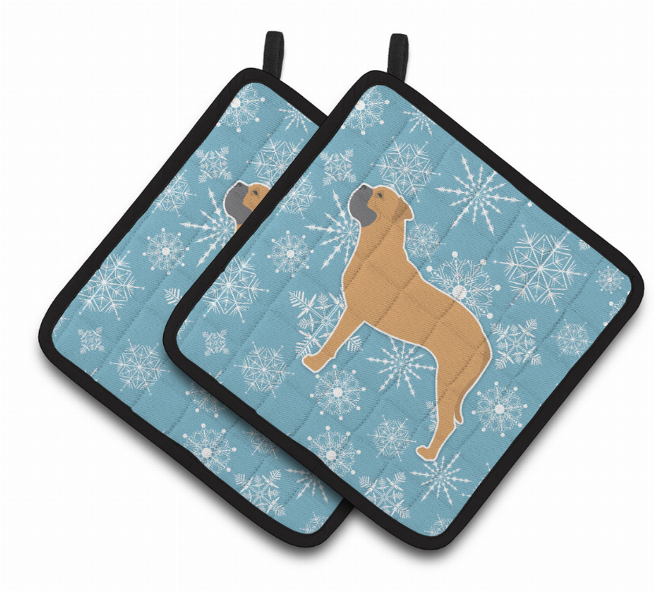 Snowflake and Dog Art Pair of Pot Holders - S000213B001695P074710V041