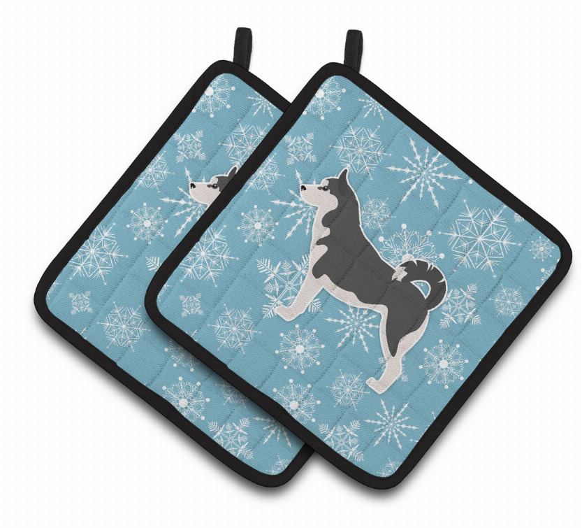 Snowflake and Dog Art Pair of Pot Holders - S000213B001695P074710V050
