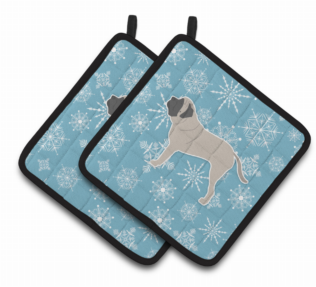 Snowflake and Dog Art Pair of Pot Holders - S000213B001695P074710V026