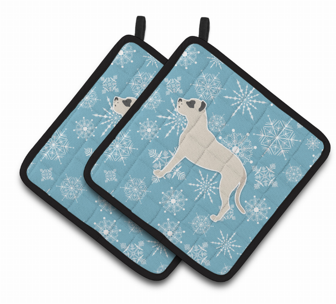 Snowflake and Dog Art Pair of Pot Holders - S000213B001695P074710V037