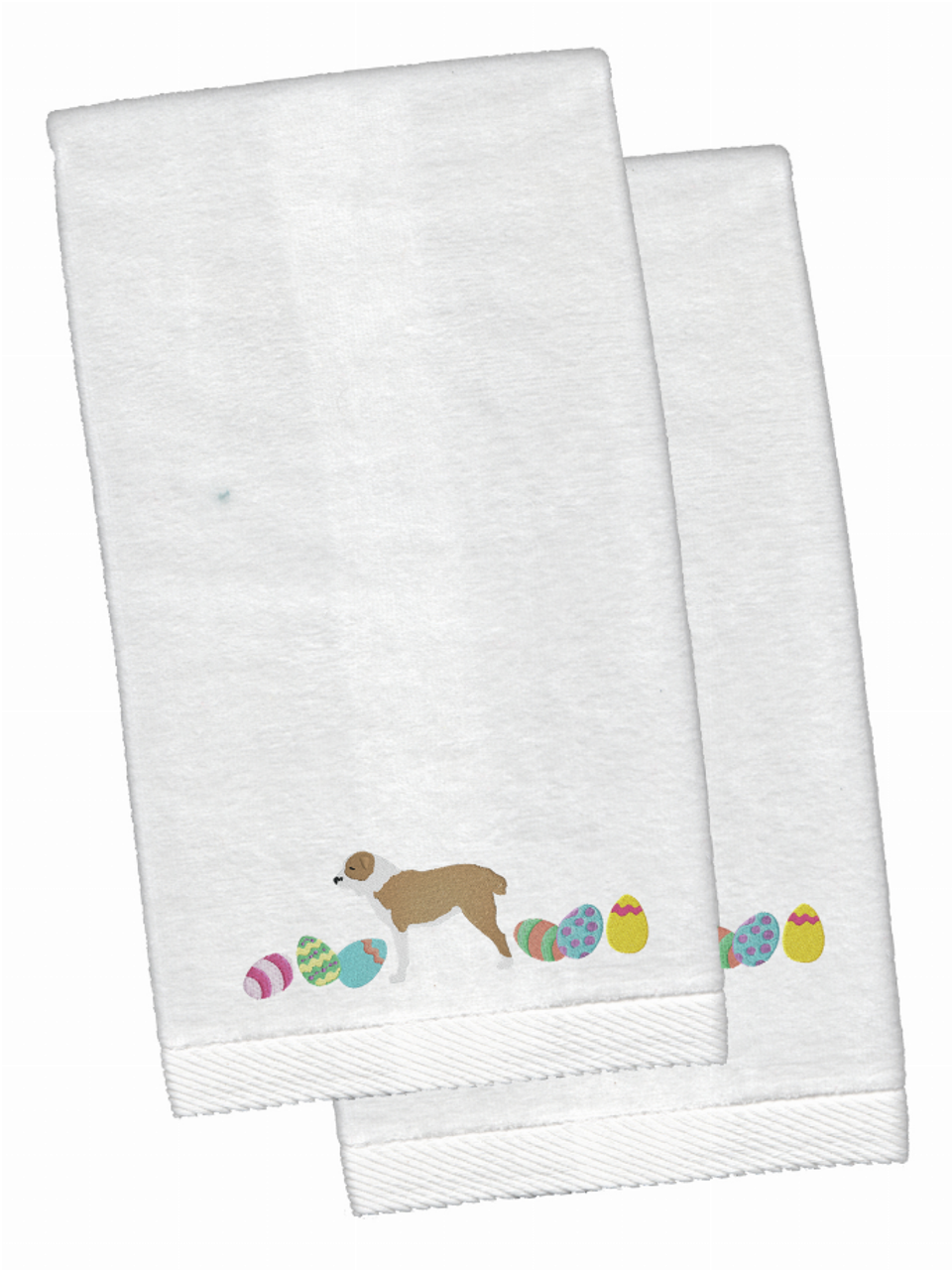 Easter Dog Design White Embroidered Plush Hand Towel Set of 2 - CK1623KTEMB