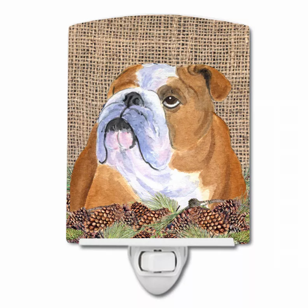 Faux Burlap with Pine Cones Dog Art Ceramic Night Light - S000213B001695P104597V000