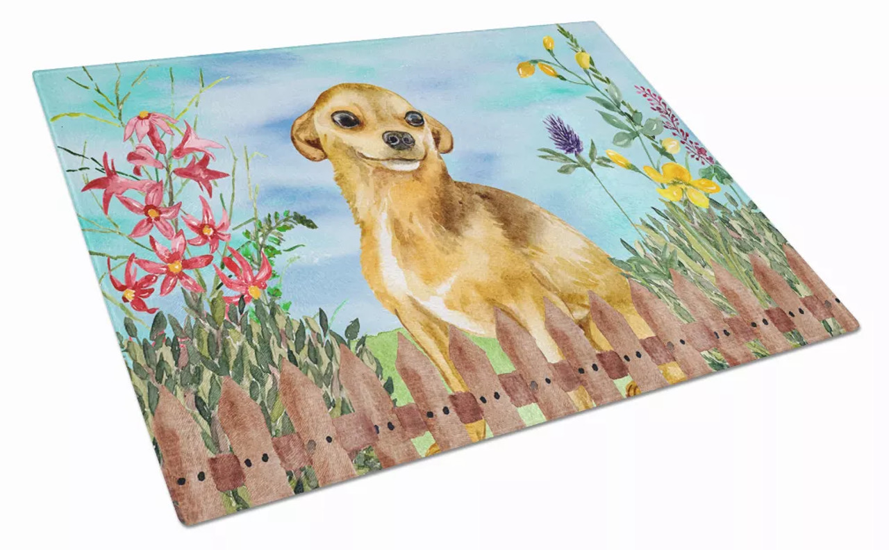 Spring Dog Print Glass Cutting Board Large - S000213B001695P000878V022
