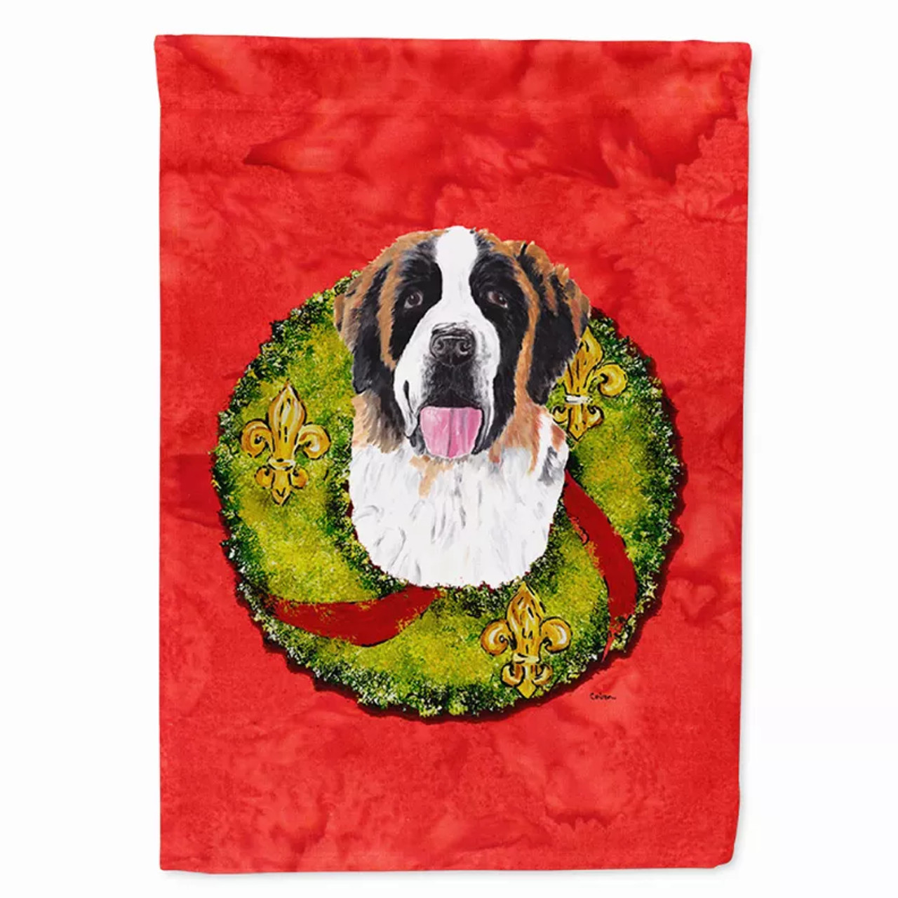 Christmas Wreath With Dog Flag Garden Size - SC9082GF