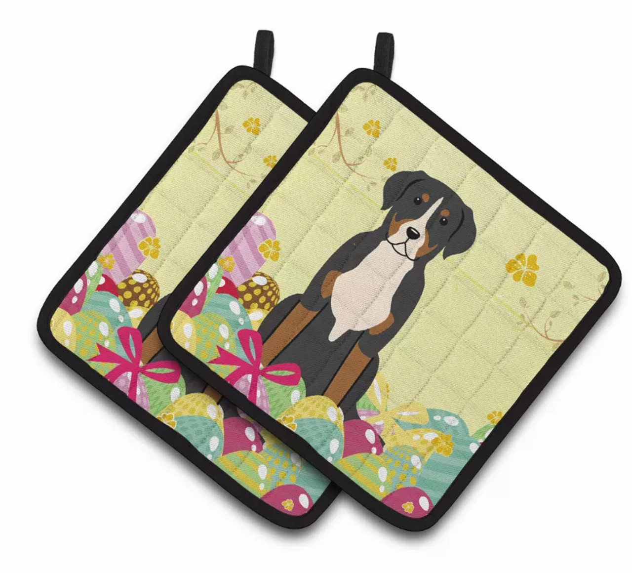 Easter Eggs Dog Pair of Pot Holders - S000213B001695P083192V003
