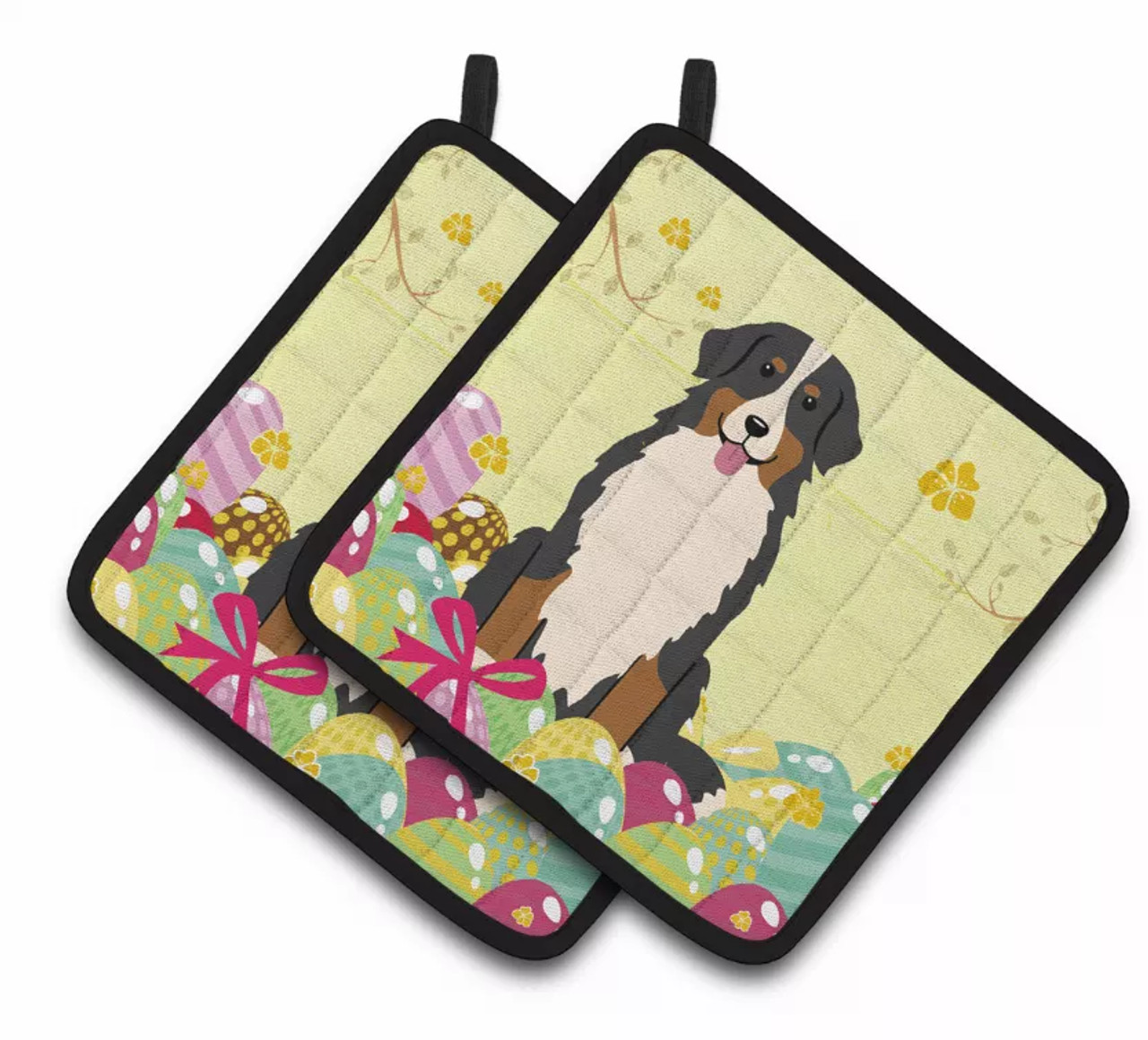 Easter Eggs Dog Pair of Pot Holders - S000213B001695P083192V002