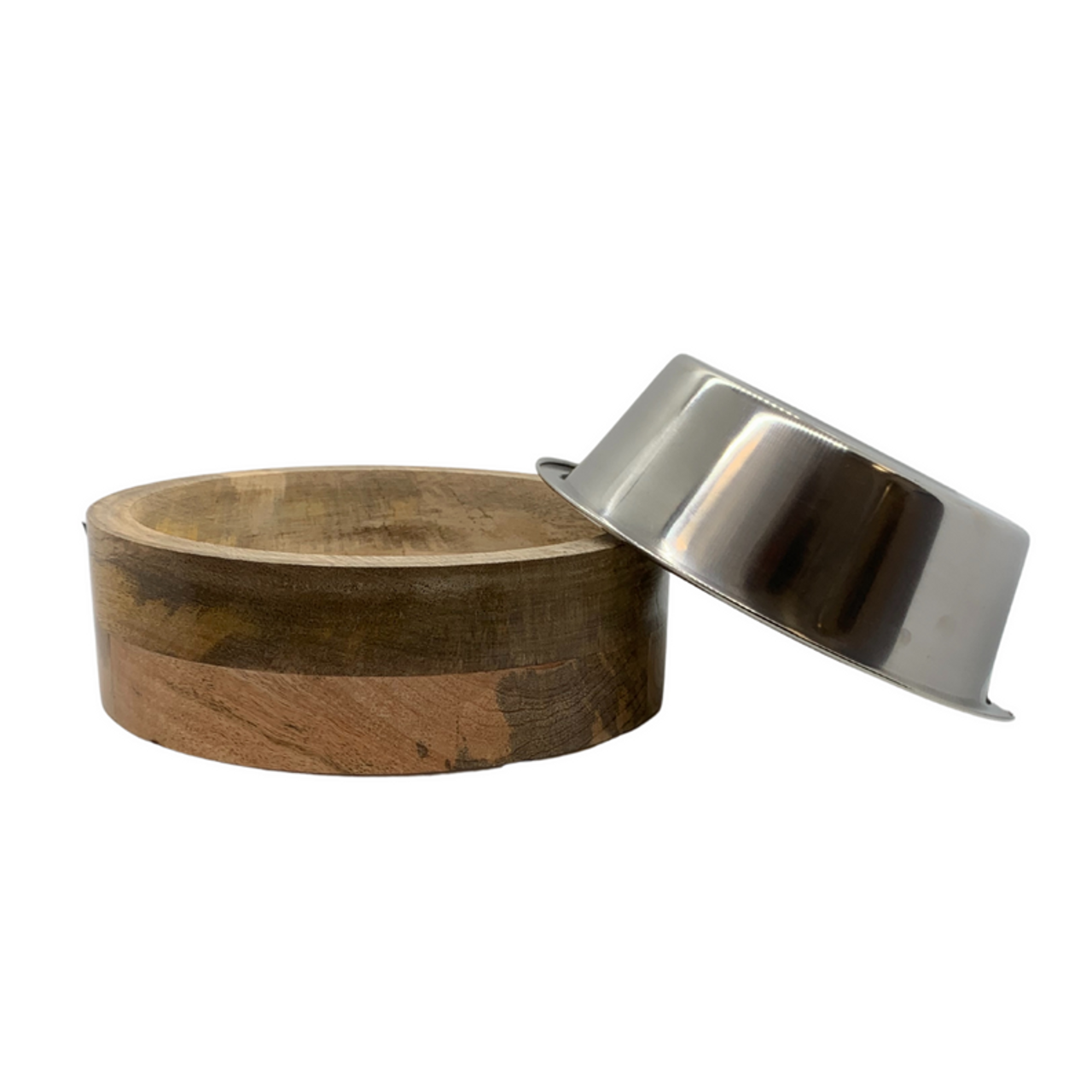 Stainless Steel Dog Bowl with Cylindrical Mango Wood Holder - S001811B002761P000126V002